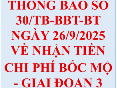 Về chi trả tiền thân nhân các ngôi mộ Nghĩa trang Bình Hưng Hòa, giai đoạn 3, đã mời từ đợt 1 đến đợt 20 nhưng chưa nhận tiền theo Thông báo số 30/TB-BBT-BT ngày 26/9/2025