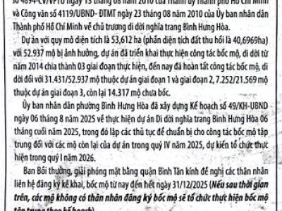 Thông báo về kê khai và đăng ký bốc mộ - Giai đoạn 3.